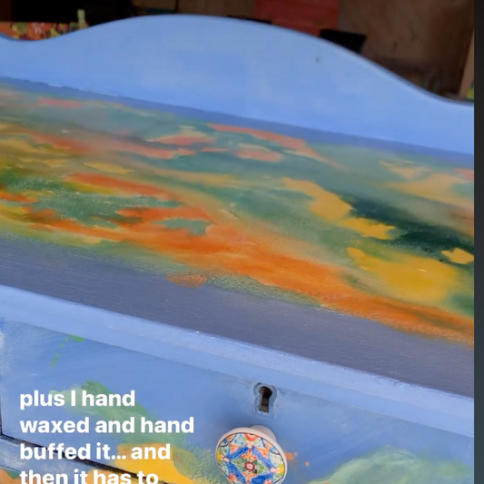 periwinkle wooden furniture cabinet with painted top from Live Yummy - Artful Living - Lisa Johnson, artist