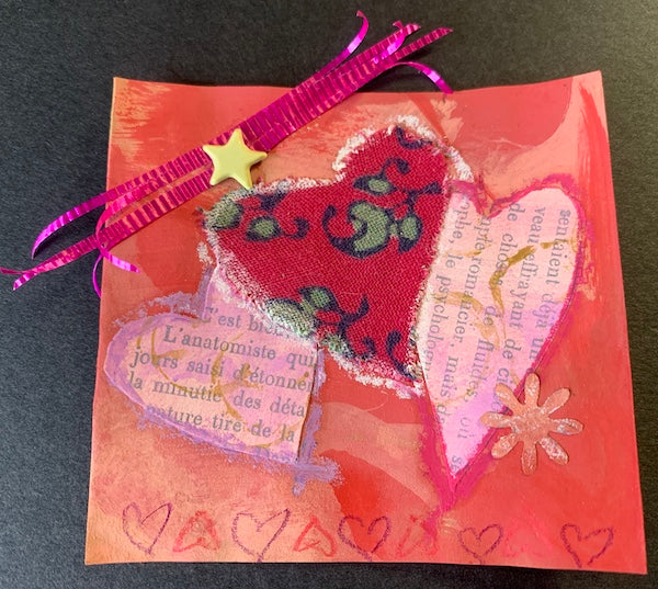 Live Yummy handmade Valentine's Day cards brown paper bag old book paint