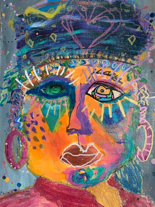 "The Queen's Deep Silence" Abstract Face Multi-Media Original Artwork