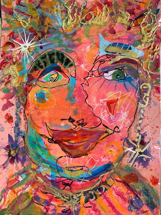 "Wild Child Never Ages" Abstract Face Multi-Media Original Artwork